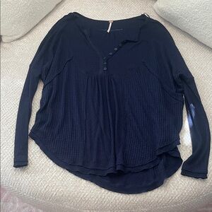 Free People Deep Blue Long Sleeve Top
